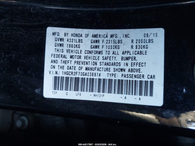 Honda ACCORD EX 2016 1HGCR2F70GA036974 Image 9