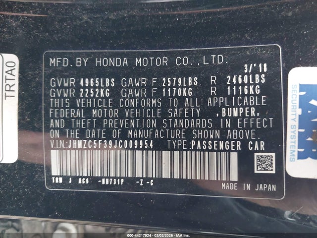 JHMZC5F39JC009954 Honda Clarity Plug-in Hybrid Touring