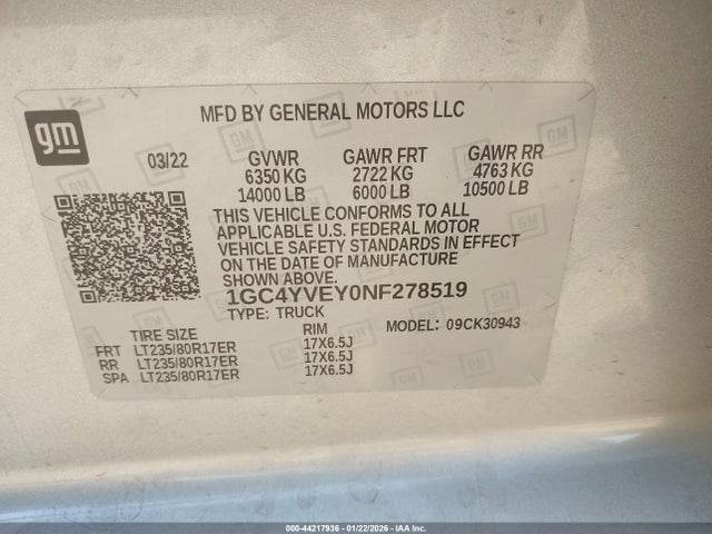 1GC4YVEY0NF278519 Chevrolet Silverado 3500hd 4wd Long Bed High Country