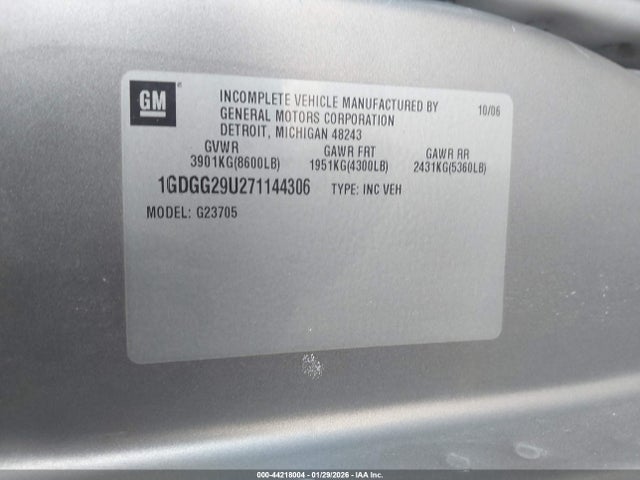 44218004 :رقم المزاد ، 1GDGG29U271144306 vin ، 2007 Gmc Savana Work Van مزاد بيع