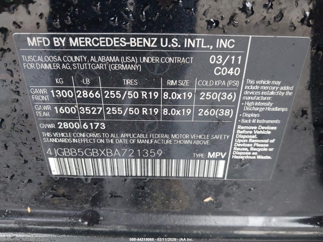 2011 MERCEDES-BENZ M-CLASS 4JGBB5GBXBA721359 Photo 8