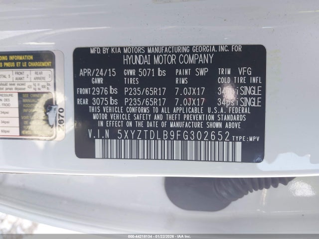 Продажа на аукционе авто 2015 Hyundai Santa Fe Sport 2.4l, vin: 5XYZTDLB9FG302652, номер лота: 44218134