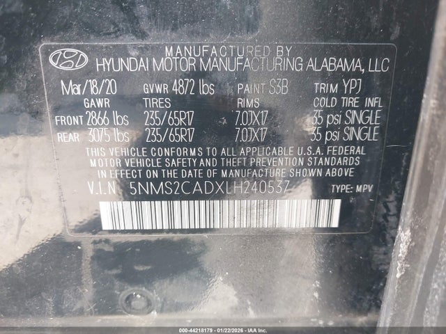 5NMS2CADXLH240537 Hyundai Santa Fe Se