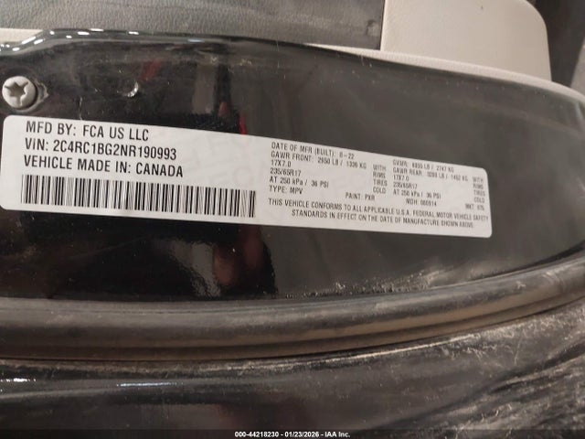 44218230 :رقم المزاد ، 2C4RC1BG2NR190993 vin ، 2022 Chrysler Pacifica Touring L مزاد بيع