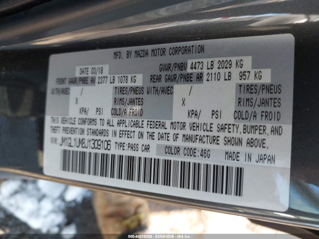Продажа на аукционе авто 2018 Mazda Mazda6 Sport, vin: JM1GL1UM8J1309106, номер лота: 44218286