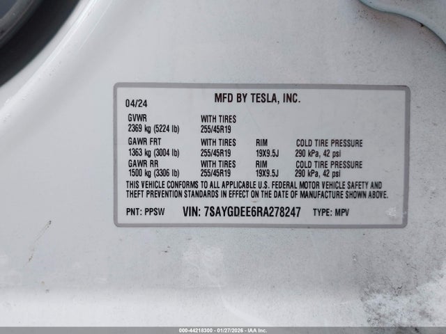 7SAYGDEE6RA278247 Tesla Model Y Long Range Dual Motor All-wheel Drive