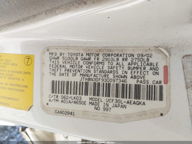 2003 LEXUS LS 430 JTHBN30F930097346 Photo 8