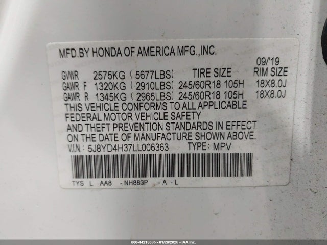 Aukcja sprzedaży 2020 Acura Mdx Standard, vin: 5J8YD4H37LL006363, numer aukcji: 44218335