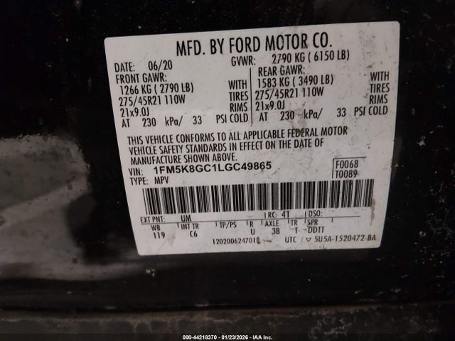 Продаж на аукціоні авто 2020 Ford Explorer St, vin: 1FM5K8GC1LGC49865, номер лоту: 44218370