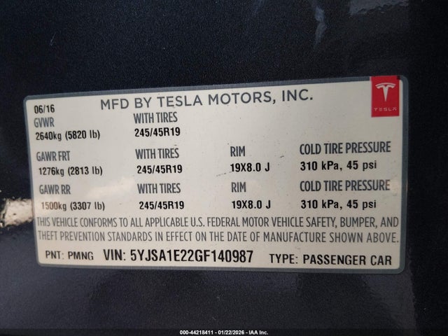 2016 TESLA MODEL S 5YJSA1E22GF140987 Photo 8