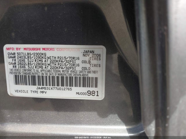 2007 MITSUBISHI OUTLANDER JA4MS31X77U012765 Photo 8