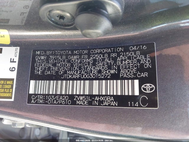 JTDKARFU0G3015272 Toyota Prius Four