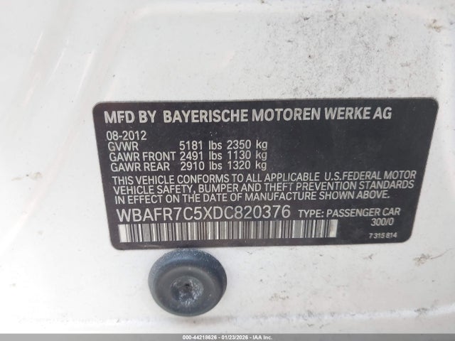44218626 :رقم المزاد ، WBAFR7C5XDC820376 vin ، 2013 Bmw 535i مزاد بيع