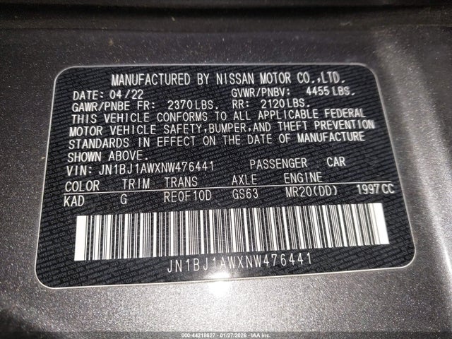 2022 Nissan Rogue Sport S Awd Xtronic Cvt მანქანა იყიდება აუქციონზე, vin: JN1BJ1AWXNW476441, აუქციონის ნომერი: 44218627