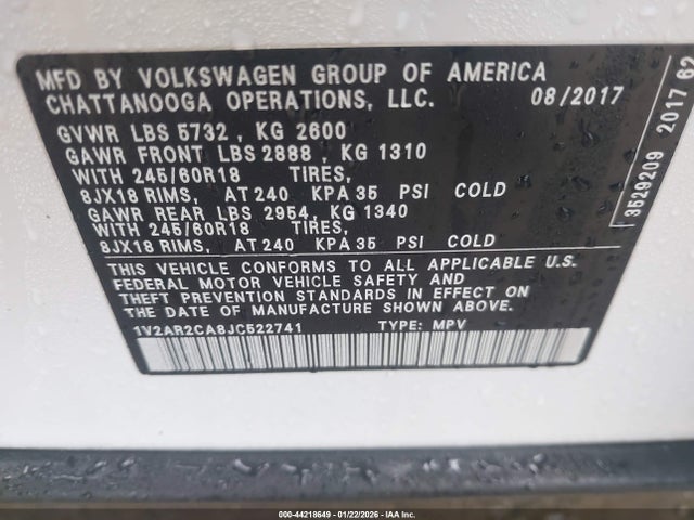 2018 VOLKSWAGEN ATLAS 1V2AR2CA8JC522741 Photo 8