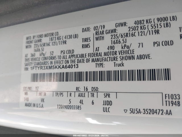 1FTYR3XM5KKA64013 Ford Transit-250