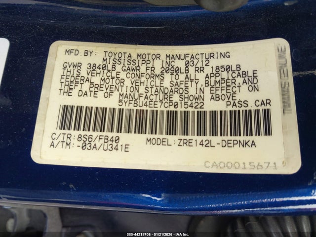 2012 TOYOTA COROLLA 5YFBU4EE7CP015422 Photo 8