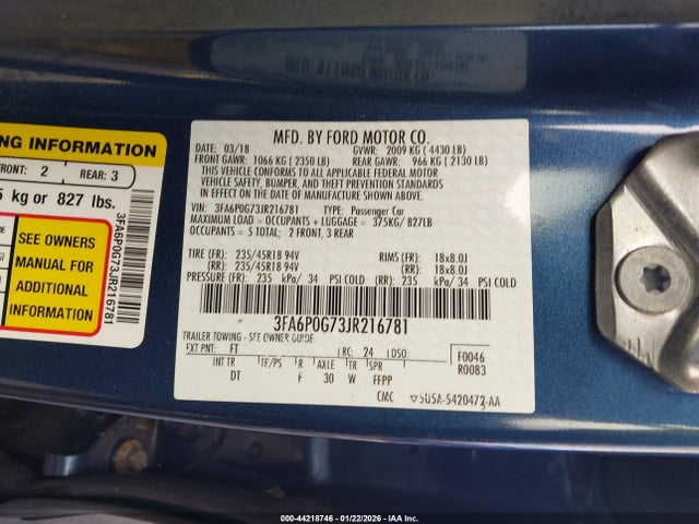 2018 FORD FUSION 3FA6P0G73JR216781 Photo 8