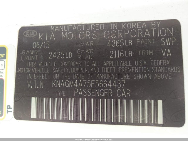 KNAGM4A75F5664437 KIA Optima Lx