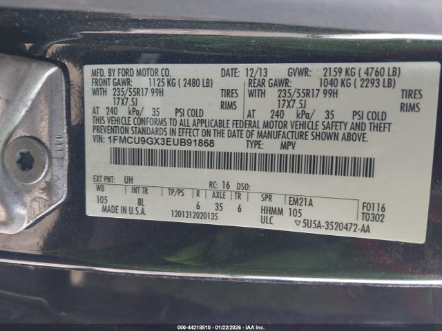 Aukcja sprzedaży 2014 Ford Escape Se, vin: 1FMCU9GX3EUB91868, numer aukcji: 44218810