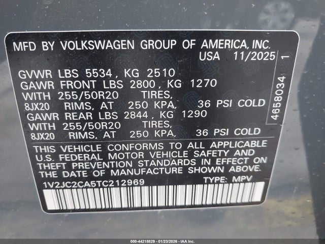 2026 Volkswagen Atlas Cross Sport Se With Technology მანქანა იყიდება აუქციონზე, vin: 1V2JC2CA5TC212969, აუქციონის ნომერი: 44218829