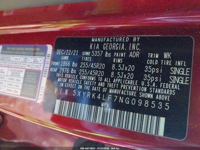 5XYRK4LF7NG098535 KIA SORENTO SX