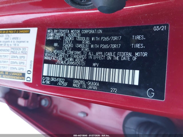 JTEMU5JRXM5925101 Toyota 4RUNNER SR5