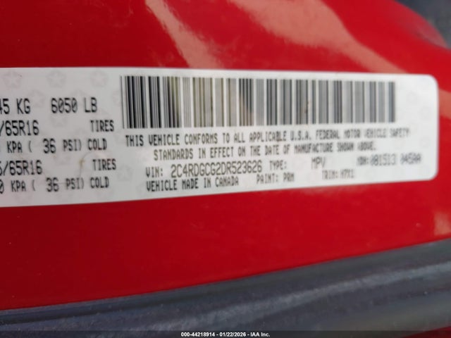 44218914 :رقم المزاد ، 2C4RDGCG2DR523626 vin ، 2013 Dodge Grand Caravan Sxt مزاد بيع