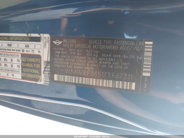 2007 MINI COOPER WMWRF33517TF67311 Photo 8