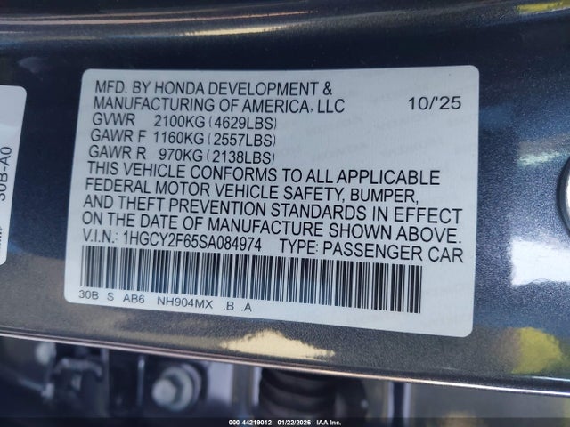 1HGCY2F65SA084974 Honda Accord Hybrid Ex-l
