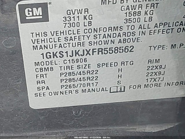 1GKS1JKJXFR558562 GMC Yukon Xl 1500 Denali