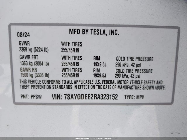 2024 TESLA MODEL Y 7SAYGDEE2RA323152 Photo 8