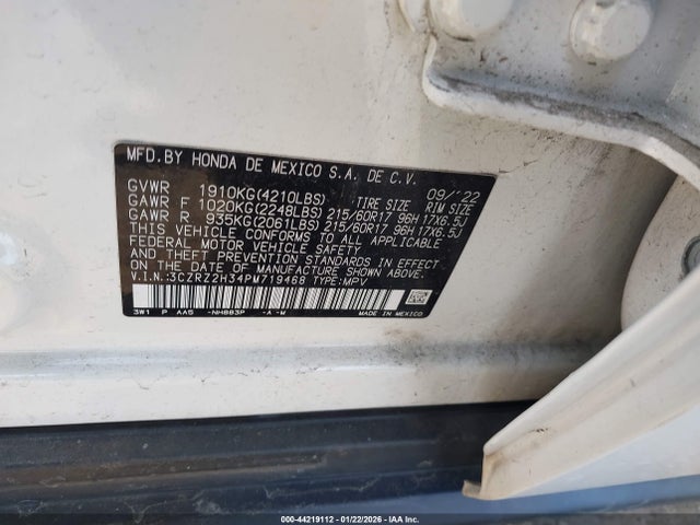 3CZRZ2H34PM719468 Honda Hr-v Awd Lx