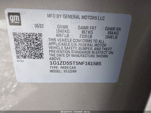 1G1ZD5ST5NF161585 Chevrolet Malibu Fwd Lt