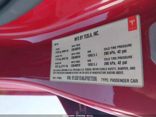 Aukcja sprzedaży 2018 Tesla Model 3 Long Range/mid Range, vin: 5YJ3E1EA0JF027336, numer aukcji: 44219205