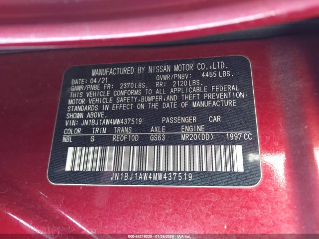 JN1BJ1AW4MW437519 Nissan Rogue Sport S Awd Xtronic Cvt