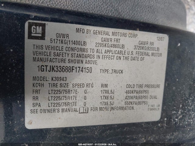 44219257 :رقم المزاد ، 1GTJK33688F174150 vin ، 2008 Gmc Sierra 3500hd Slt مزاد بيع