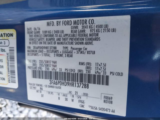 2017 FORD FUSION 3FA6P0HD9HR137288 Photo 8