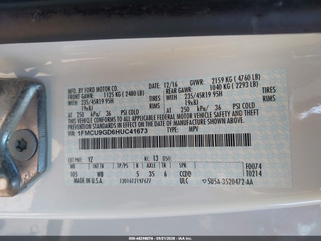 Ford ESCAPE SE 2017 1FMCU9GD6HUC41673 Image 9