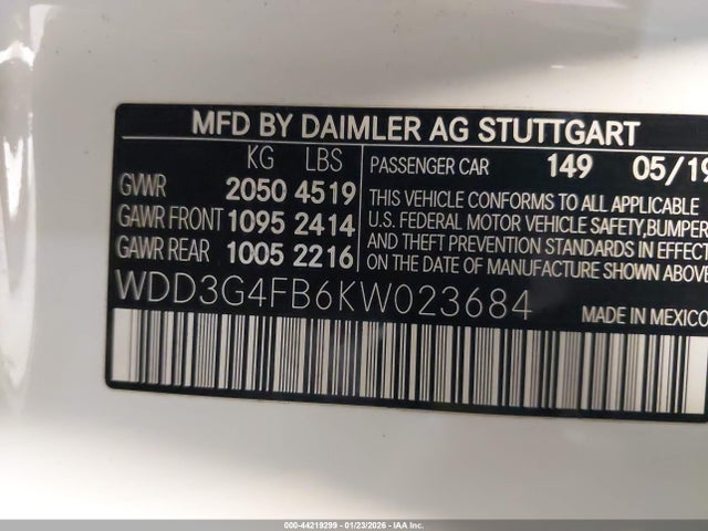 2019 Mercedes-benz A 220 4matic მანქანა იყიდება აუქციონზე, vin: WDD3G4FB6KW023684, აუქციონის ნომერი: 44219299