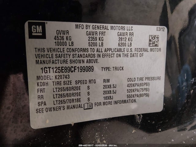 Aukcja sprzedaży 2012 Gmc Sierra 2500hd Denali, vin: 1GT125E89CF199089, numer aukcji: 44219317