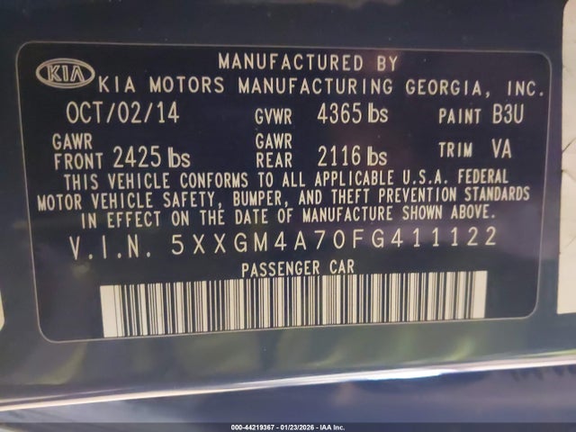 5XXGM4A70FG411122 KIA Optima Lx