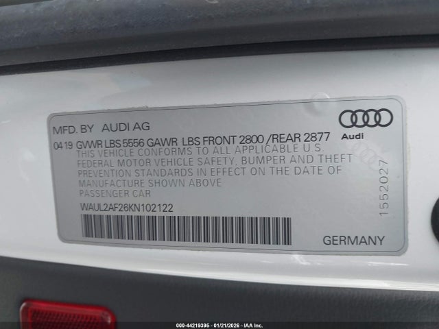 Продажа на аукционе авто 2019 Audi A6 55 Premium, vin: WAUL2AF26KN102122, номер лота: 44219395