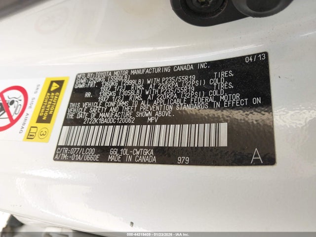 44219409 :رقم المزاد ، 2T2ZK1BA0DC120062 vin ، 2013 Lexus Rx 350 مزاد بيع