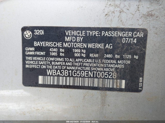 2014 BMW 320I WBA3B1G59ENT00528 Photo 8
