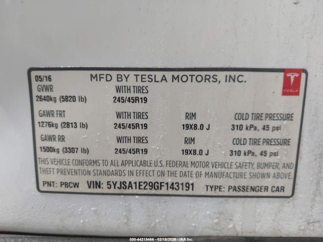 Tesla Model S 60d/70d/75d/85d/90d 2016 5YJSA1E29GF143191 Image 9