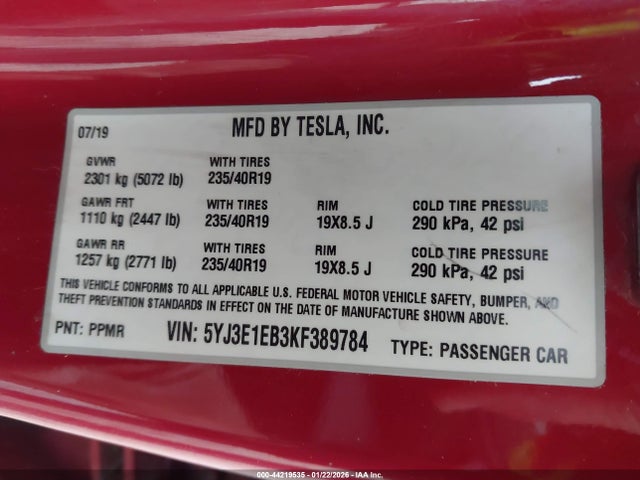 2019 TESLA MODEL 3 5YJ3E1EB3KF389784 Photo 8