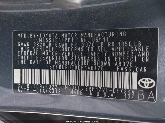 5YFBURHE0EP146476 Toyota Corolla S Plus