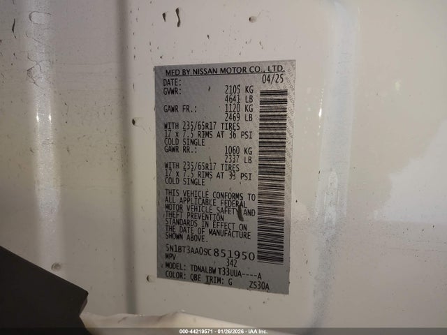 2025 Nissan Rogue S Fwd მანქანა იყიდება აუქციონზე, vin: 5N1BT3AA0SC851950, აუქციონის ნომერი: 44219571