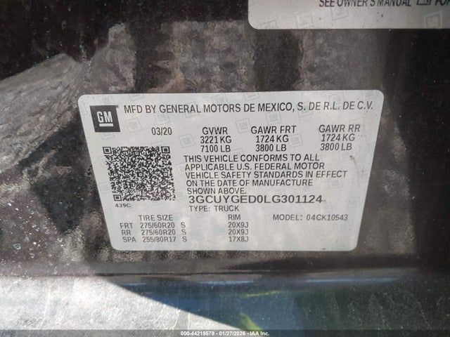 3GCUYGED0LG301124 Chevrolet Silverado 1500 4wd Short Bed Ltz